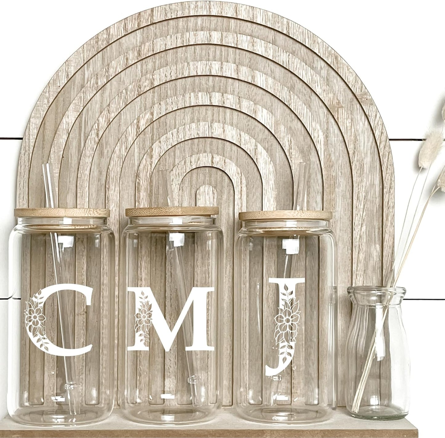 Personalized Gifts for Women, Monogrammed Glass Cups with Lids and Straws, Custom Tumbler, Cute Customized Mug, Aesthetic Stuff, Initial Iced Coffee Cup, Drinking Glasses, Birthday Teacher Gifts, P