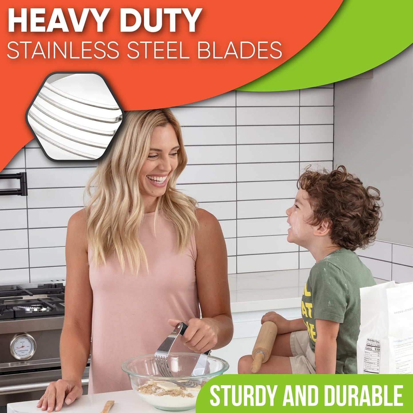 Spring Chef Large Gray Dough Blender For Baking, Heavy Duty Dough Cutter Tool, Stainless Steel Manual Pastry Cutter Tool with Sharp Blades, Dishwasher Safe Pastry Blender for Easy Mixing