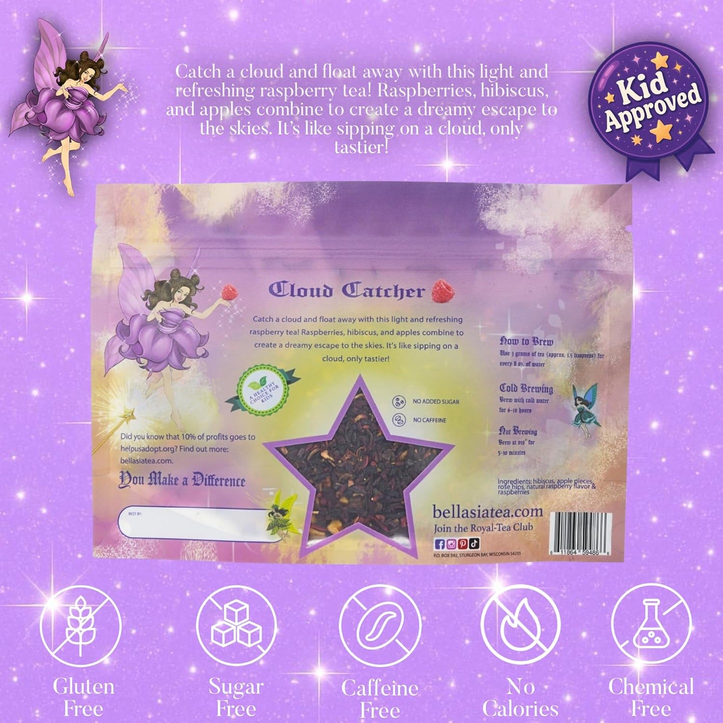 Bellasia Tea Could Catcher for Kids Using Real Fruit Pieces - Caffeine Free Herbal Tea Blend with Real Ingredients & Balanced Flavor- Add Loose Leaf Tea to Your Child’s Routine for A Fun & Tasty Drink. 20-25 Cups