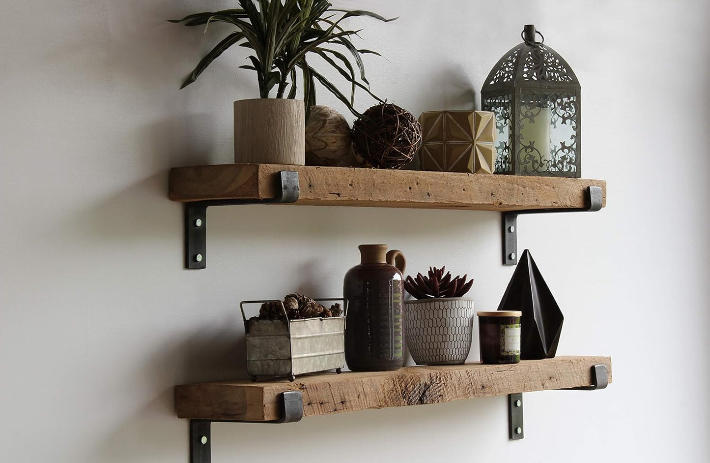 Urban Legacy Accent Shelves | Reclaimed Barn Plank | Set of 2 with Full Brackets (Natural 40" x 7" x 2")