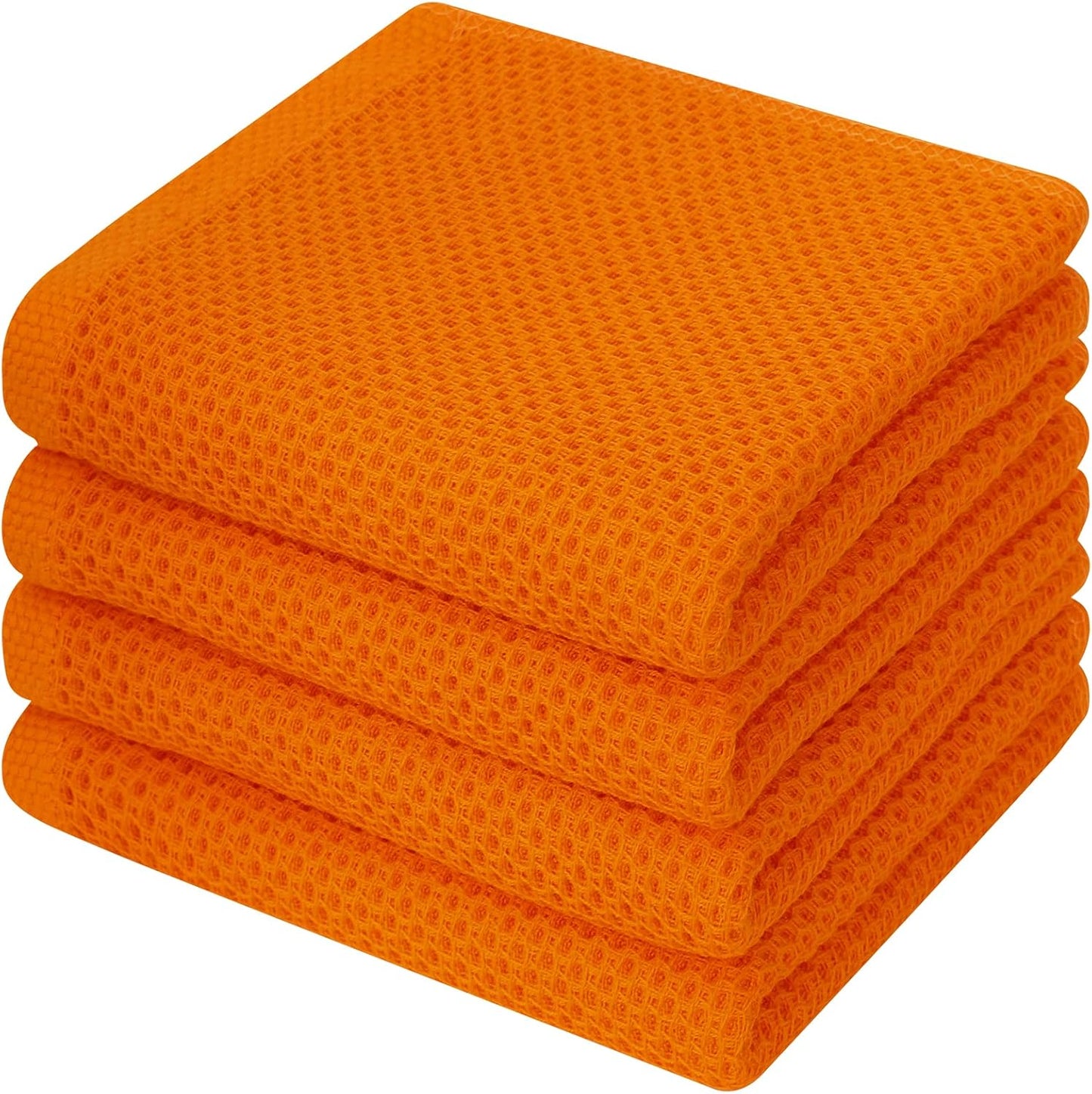 Kitinjoy 100% Cotton Waffle Weave Kitchen Towels, 4-Pack Super Soft and Absorbent Dish Towels for Drying Dishes, Kitchen Hand Towels, 13 in x 28 in, Orange