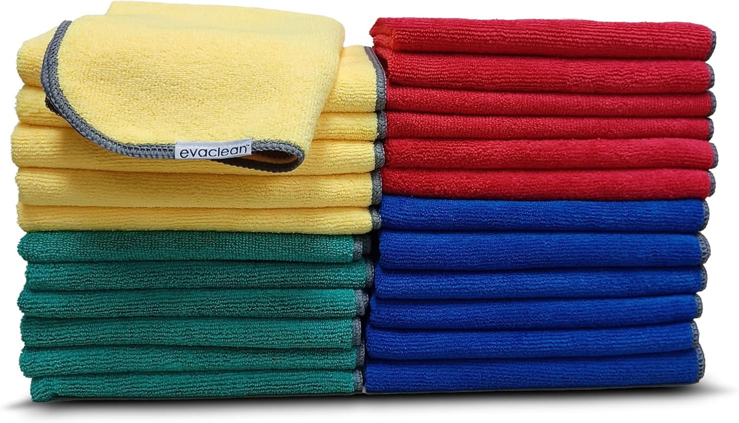 EvaClean Premium Microfiber Cleaning Cloth 16"x16" - Reusable, Washable, Non-Scratch, Microfiber Towels for Cleaning, Dusting, Polishing, High Absorbency & Durability, 4 Colors, 24-Pack
