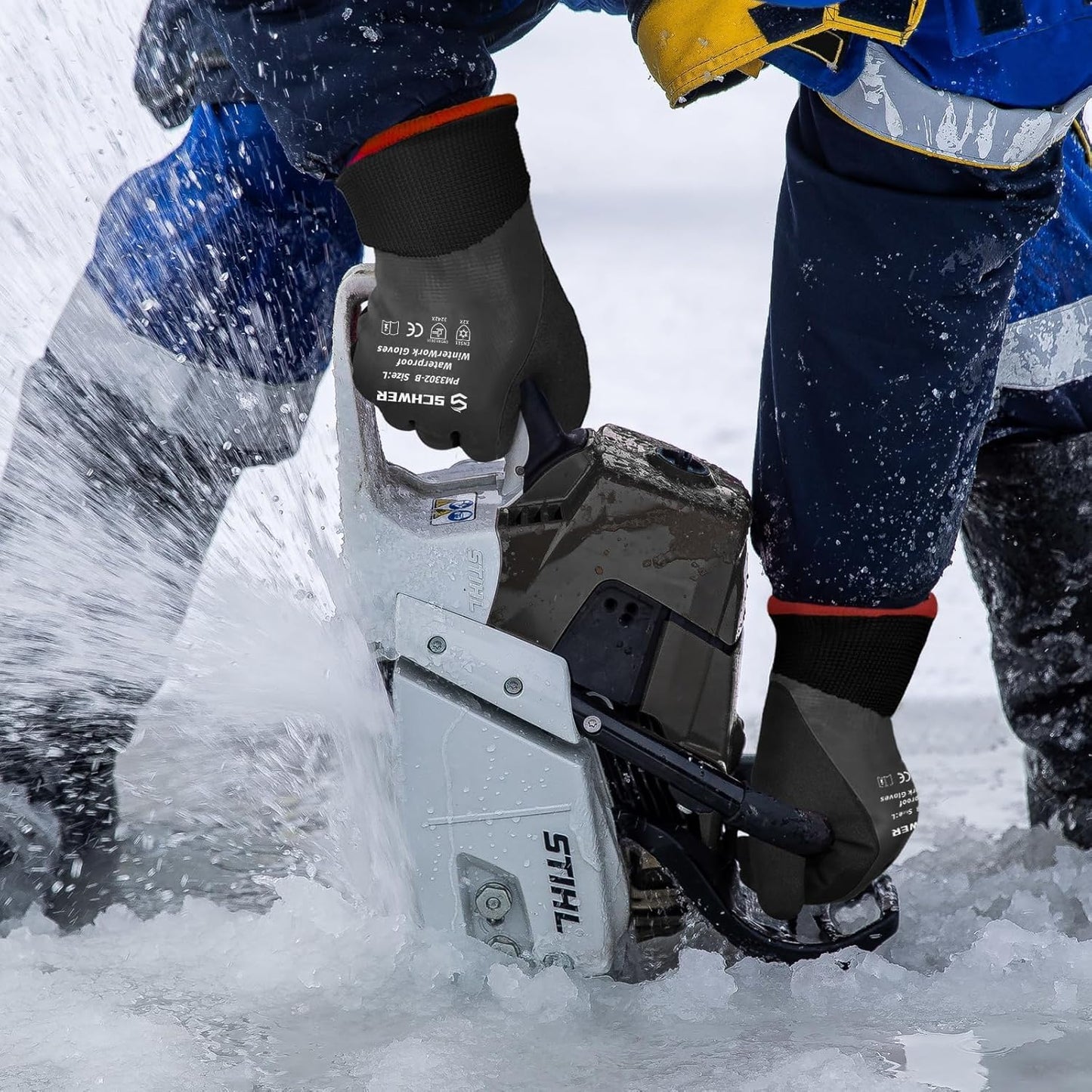 Schwer 2 Pairs FreezeGuard Winter Work Gloves, ANSI A2 Cut Resistant Freezer Gloves for Outdoor Cold Weather Keep Hands Warm, Waterproof Gloves for Shoveling Snow, Ice Fishing, XXL