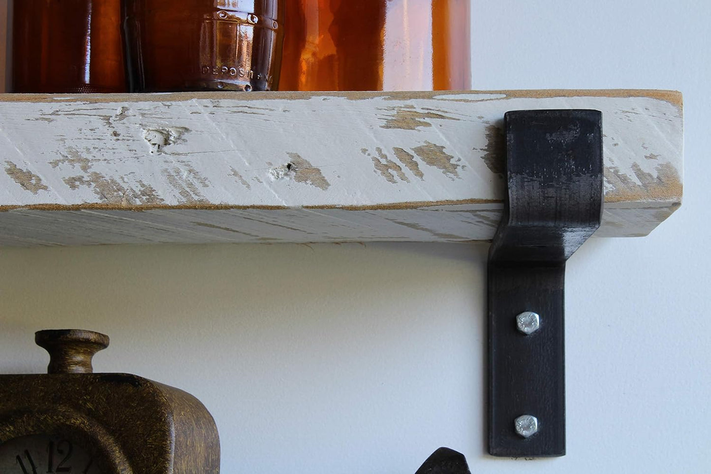 Urban Legacy Accent Shelves | Reclaimed Barn Plank | Set of 2 with Full Brackets (White Wash 36" x 4.5" x 2")