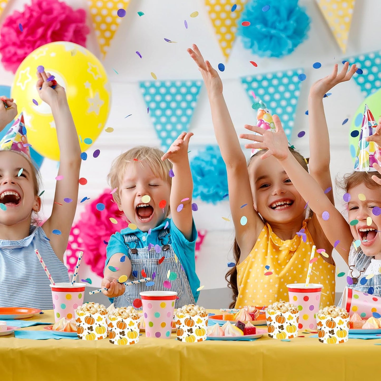 Whaline 100Pcs Fall Paper Baking Cups Pumpkin Maple Leaf Cupcake Wrappers Orange Yellow Brown Scalloped Edge Cupcake Muffin Cases for Autumn Thanksgiving Dessert Decoration