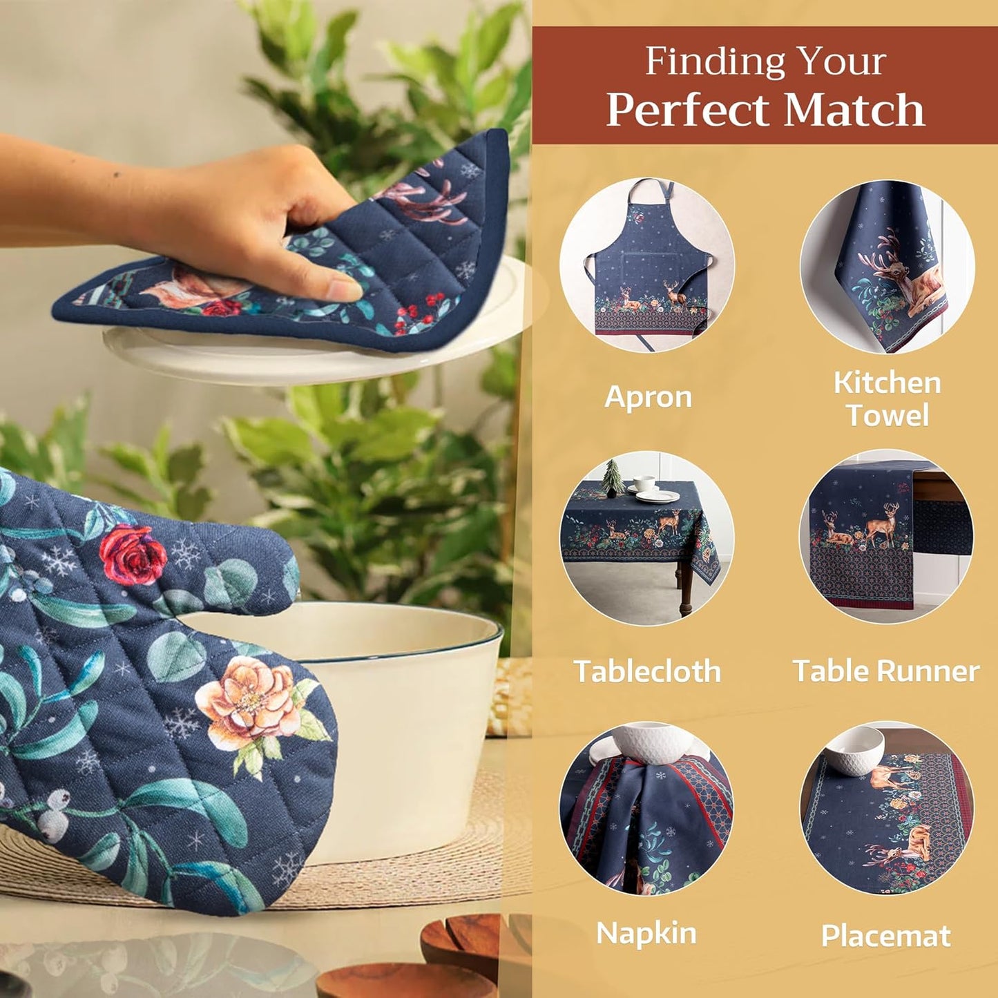 Maison d' Hermine Pot Holders Set 100% Cotton Heat Resistant Potholders 8" x 8" Hot Pads with Loop BBQ, Cooking, Baking, Grilling, Kitchen, Handling Hot Pans (Pack of 2, Christmas Joy)