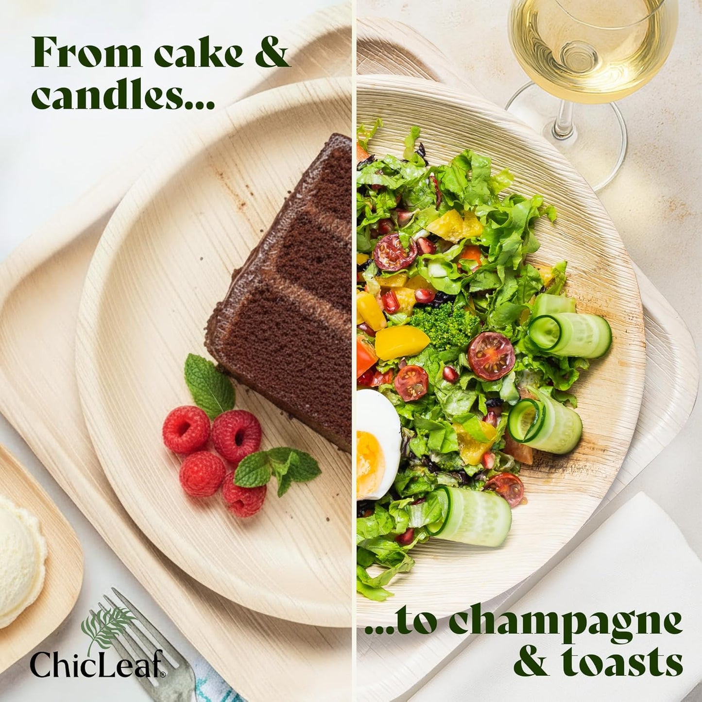 Chic Leaf Palm Leaf Disposable Bamboo Plates - Square Party Plates for Weddings, Parties, Event Appetizers - Biodegradable & Compostable - Party Supplies (8", 20 Pack)