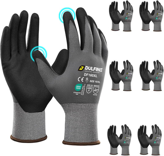 Safety Work Gloves MicroFoam Nitrile Coated-6 Pairs Pack,Seamless Knit Nylon Glove with Black Micro-Foam Nitrile Grip,Ideal for General Purpose,Automotive,Home Improvement,Painting(Extra Large)