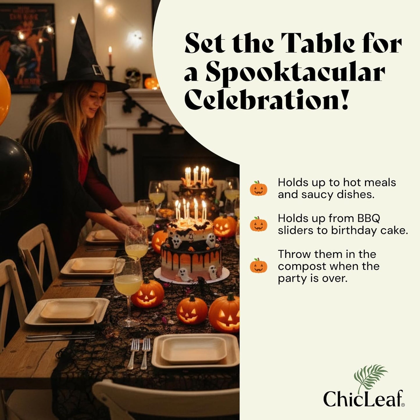 Chic Leaf Compostable & Biodegradable Palm Leaf Disposable Bamboo Plates - Disposable Party Plates for Appetizers - Party Supplies (4'' - 50 Pack)