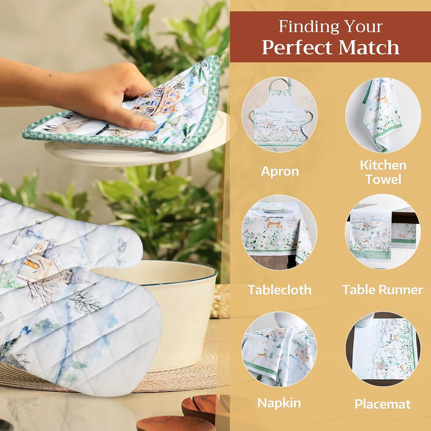 Maison d' Hermine Pot Holders Set 100% Cotton Heat Resistant Potholders 8" x 8" Hot Pads with Loop BBQ, Cooking, Baking, Grilling, Kitchen, Handling Hot Pans (Pack of 2, Snowy World)