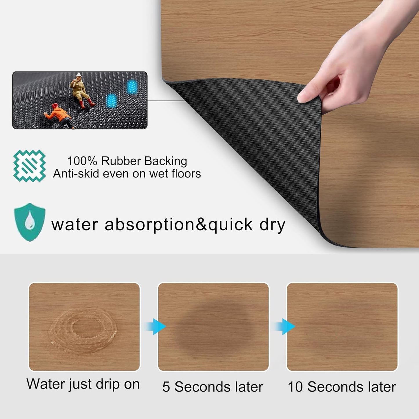 Coffee Mat Coffee Bar Mat - Absorbent Rubber Backed Coffee Pot Cup Holder Quick Drying Mats Fit Under Coffee Maker Espresso Machine Coffee Bar Accessories Kitchen Counter Dish Drying Mat 23"x15", Wood