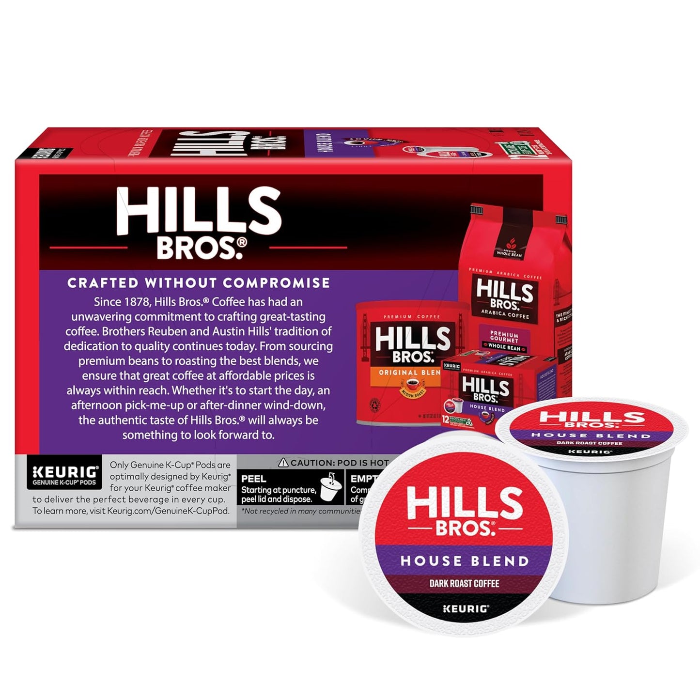 Hills Bros. House Blend Keurig K-Cup Pods for Keurig Brewers – Dark Roast Premium Arabica Blend, Kosher – 1 Pack of 12 Single Serve Pods