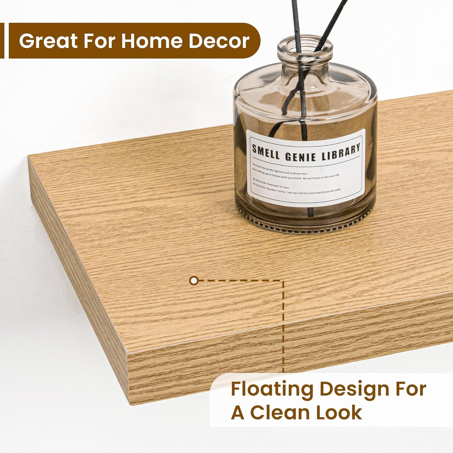 Fun Memories 36 Inch Deep Floating Shelves for Wall, 2 Pack of Wall Mounted Wood Shelves with Invisible Brackets for Bathroom, Bedroom, Living Room, Kitchen Decor and Storage, Oak