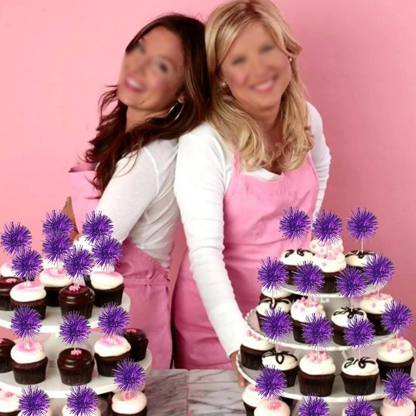 40 PCS Foil Firework Cupcake Toppers Fireworks Cupcake Picks Sparkle Tinsel Cake Decorations Cocktail Fruit Toothpick for Firework Theme Birthday Wedding Graduation Party Decorations Supplies Purple