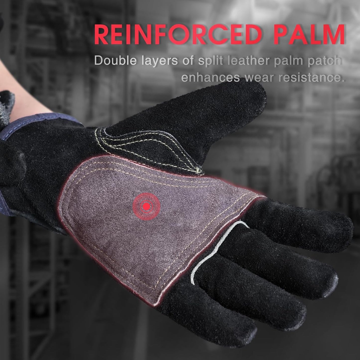 YESWELDER Leather Work Gloves for Men or Women，Suitable for welding | gardening |construction etc. Cowhide leather with cotton lining, wrist closure, grippy and durable.Reinforced palm,Black-gray L