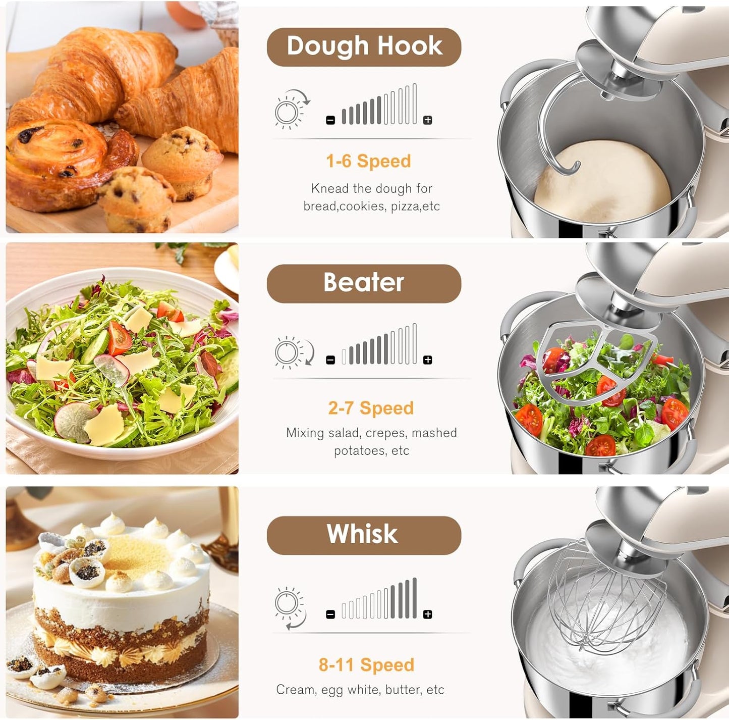 ZACME 7.4QT Household Stand Mixer 800W with CSA Certified and Aluminum Die Casting, Kitchen Electric Mixer Metal Food Mixer with Stainless Steel 7L Bowl, Dough Hook, Whisk and Beater