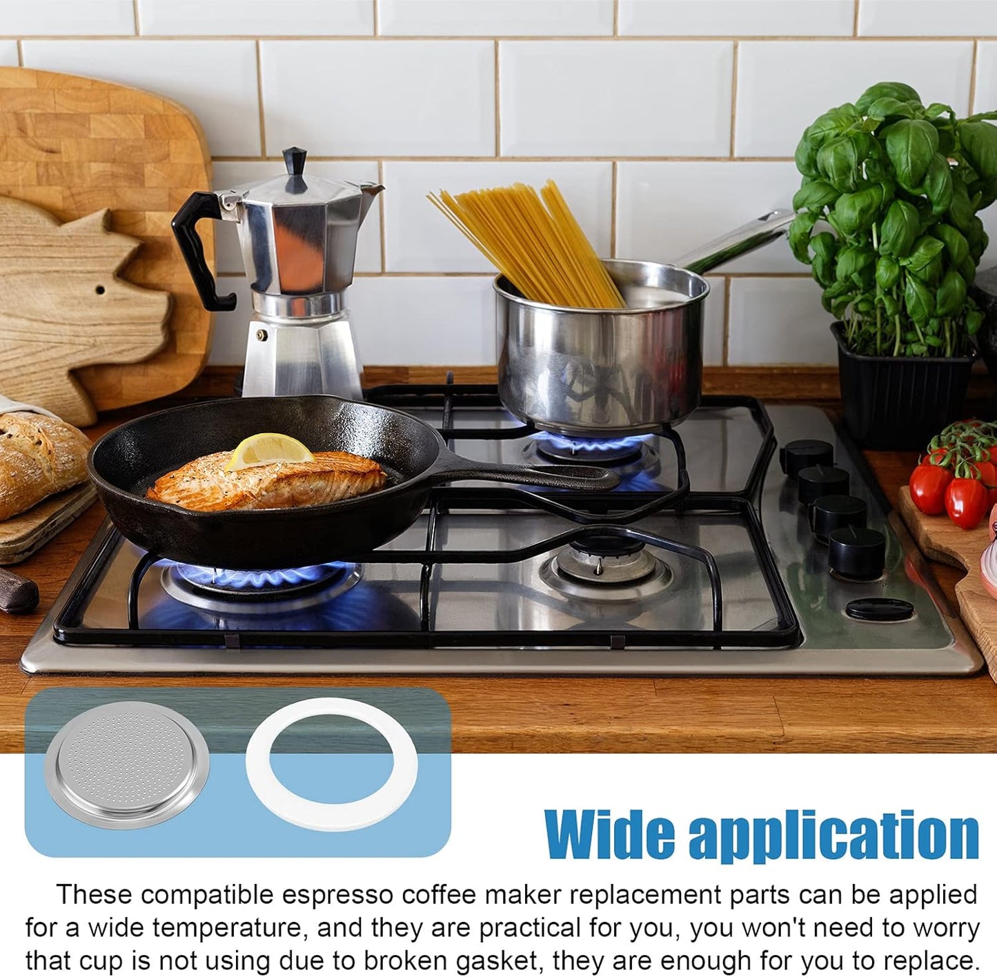 6 Pieces Moka Pot Replacement Cup Gasket with 2 Pcs Stainless Filter Silicone Moka Express Replacement Seals Funnel Kits Compatible Espresso Coffee Maker Parts(1-cup)