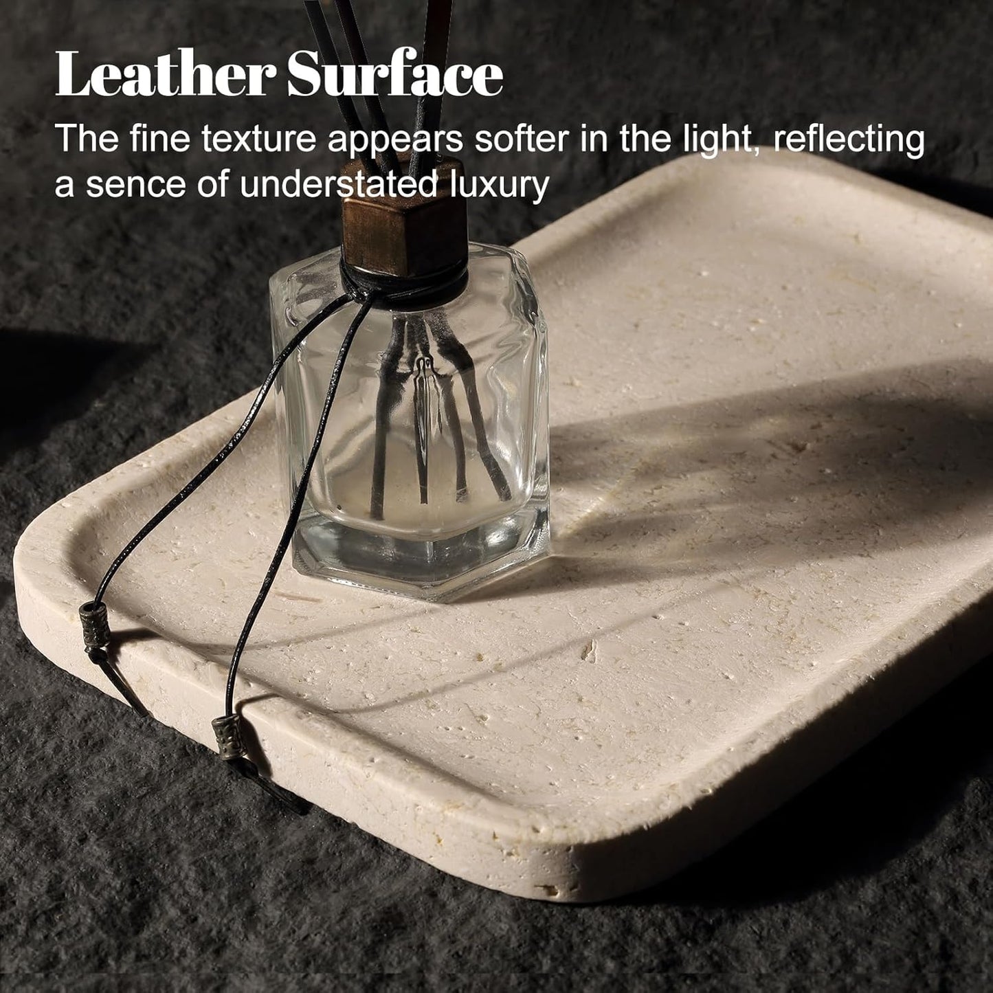 Koville Marble Tray, 12"x8" Marble Vanity Tray for Bathroom Kitchen Countertop, Rectangular Stone Tray for Cosmetics Perfume Trinket, Decorative Catchall Trays (12"x8"-Brown)