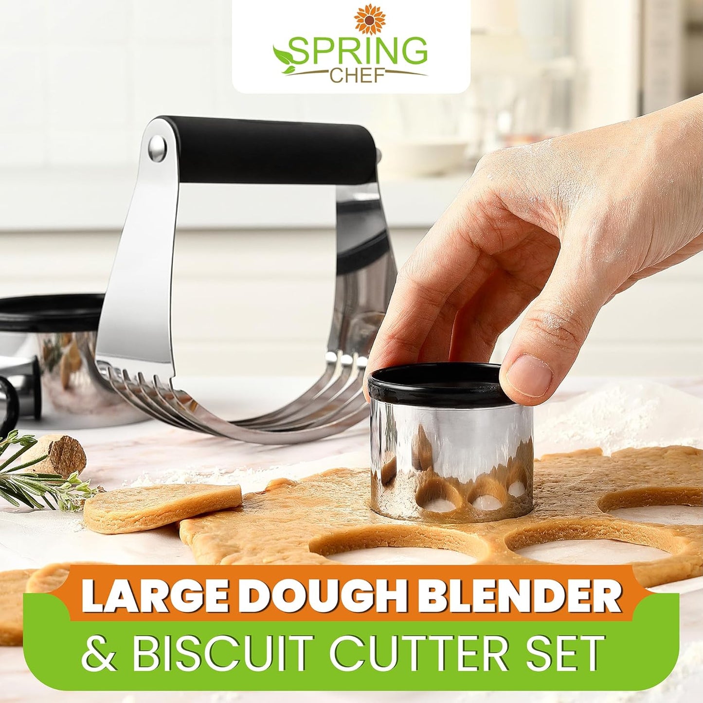 Spring Chef Large Dough Blender & Biscuit Cutter Set, Heavy Duty Stainless Steel Professional Pastry Cutter, Soft Grip, Black