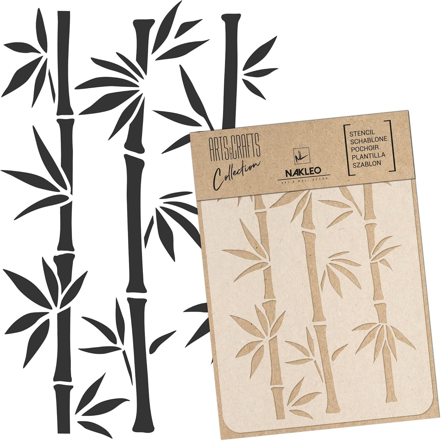 NAKLEO Painting Stencil for Crafts A3 11.8” x 16.5”, Bamboo Shoots Tropical Oriental Pattern, Reusable Plastic DIY & Scrapbooking Drawing Template, Decoupage Art Home Decor, Wall Wood Fabric Furniture