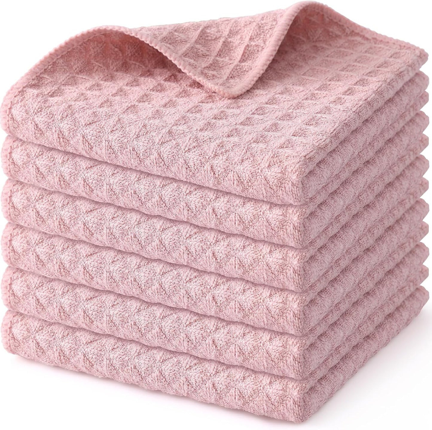 Homaxy Microfiber Waffle Weave Kitchen Dish Cloths, 12 x 12 Inch Ultra Absorbent and Solid Color Dish Towels for Kitchen Fast Drying Dishcloth for Washing Dishes, 6 Pack, Pink