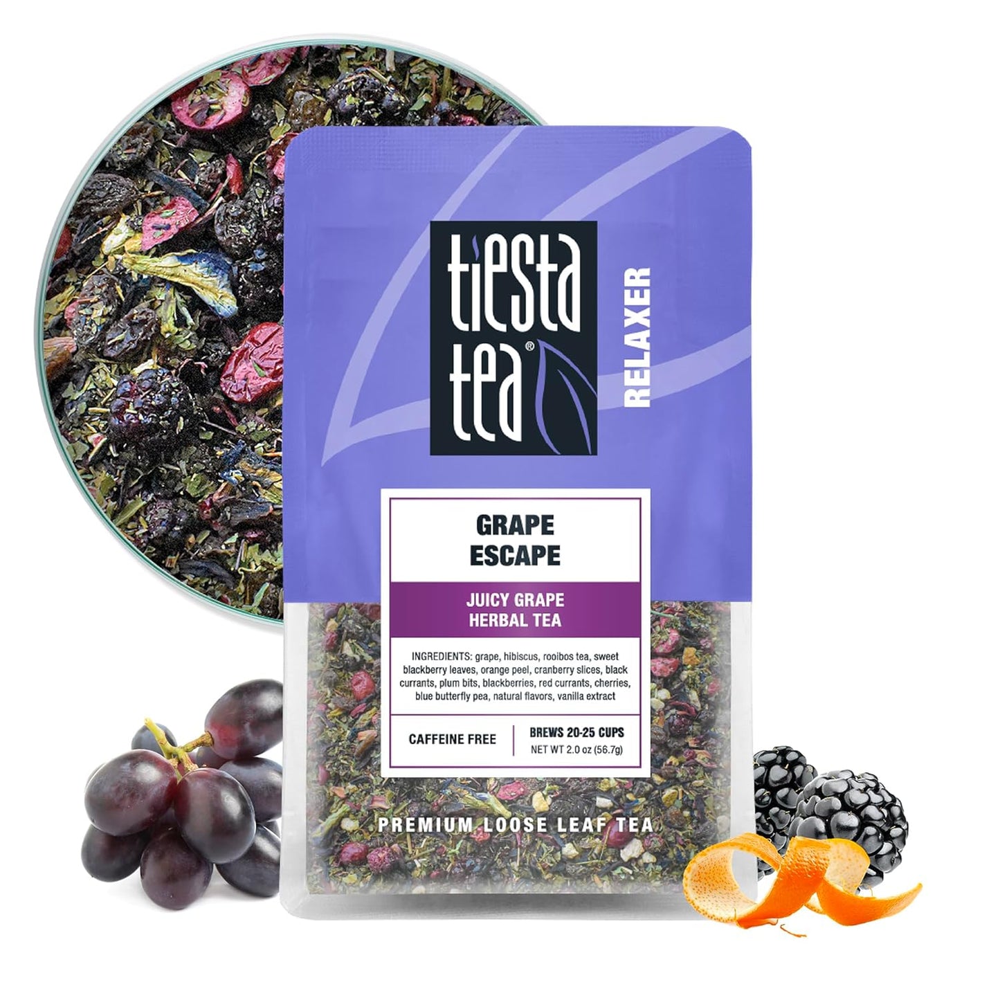Tiesta Tea - Grape Escape, Loose Leaf, Juicy Grape Herbal Tea, Non-Caffeinated Fruit Blend, Makes Hot or Iced Up to 25 Cups, 2oz Resealable Pouch