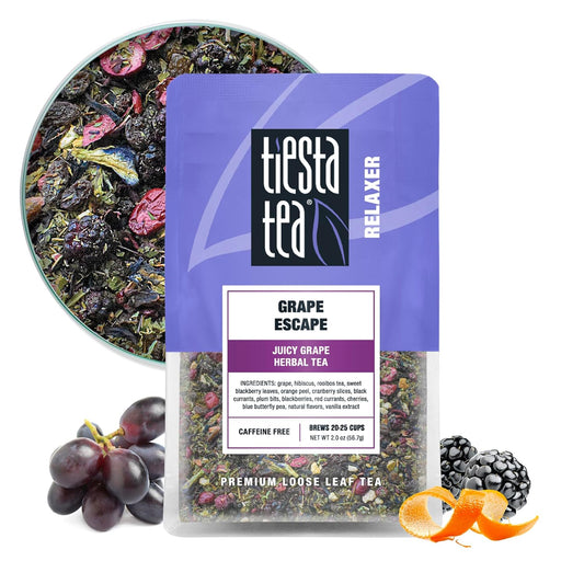 Tiesta Tea - Grape Escape, Loose Leaf, Juicy Grape Herbal Tea, Non-Caffeinated Fruit Blend, Makes Hot or Iced Up to 25 Cups, 2oz Resealable Pouch