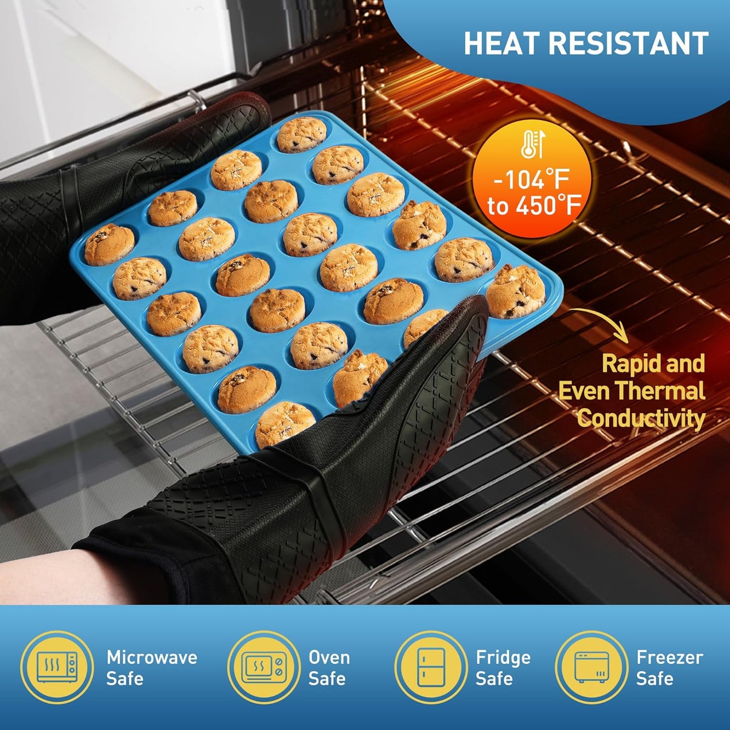 2 Pack 24 Cups Silicone Mini Muffin Pan with Metal Reinforced Frame Silicone Molds Cupcake Pans Tray Egg Bites Circle Cookie Molds Muffin Tin Tart Pans Baking Sheet Set for Breakfast Sandwiches