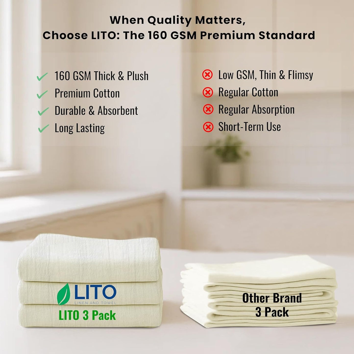 Flour Sack Towels | Tea Towel for Crafts| Kitchen Dish Cotton Blank Towel for Embroidery| Baking Bread Proofing Linen Cover| Thick Absorbent Quick Dry| 3 Pack 18"x 28" Natural