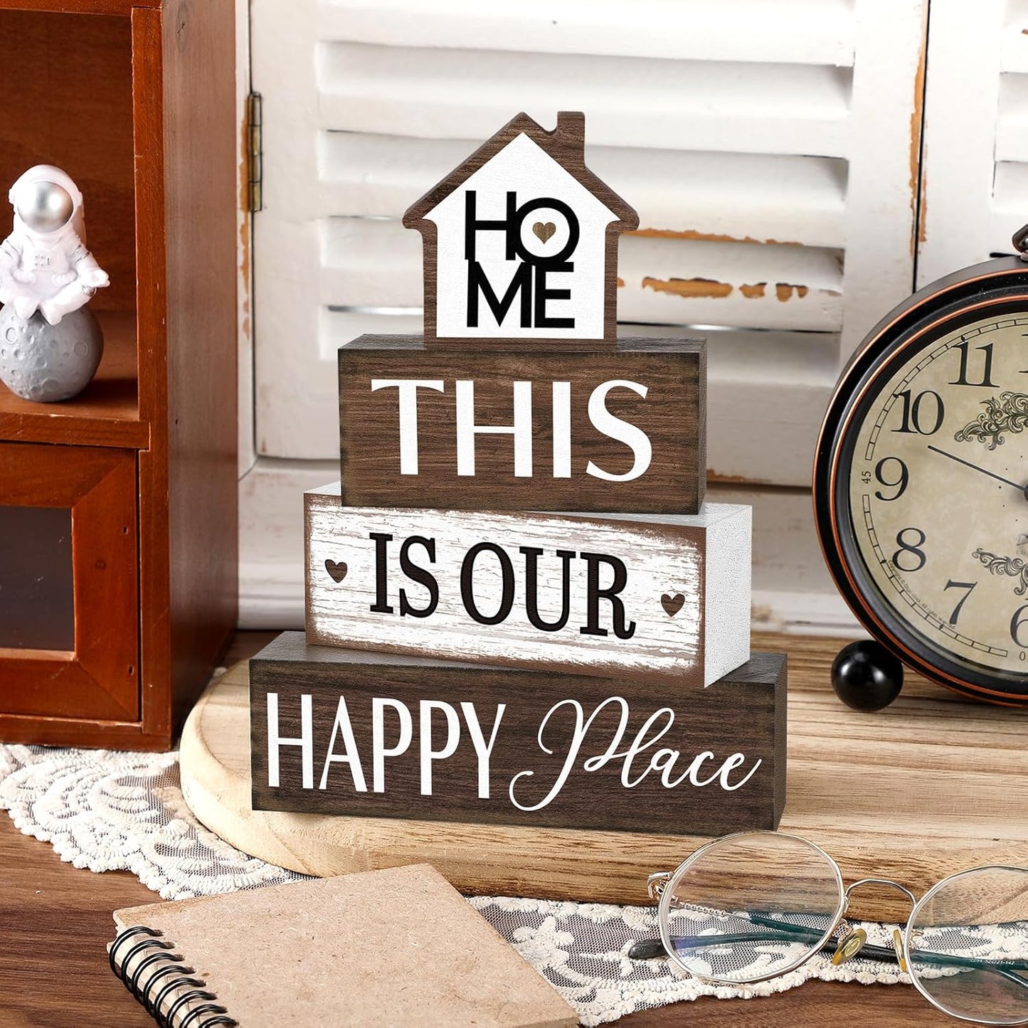 Farmhouse Wooden Tabletop Decor Rustic There's No Place Like Home Table Centerpiece Home Wood Blocks Sign Gifts Farmhouse Tiered Tray Decor for Kitchen Table Shelf Desk Mantel Decoration