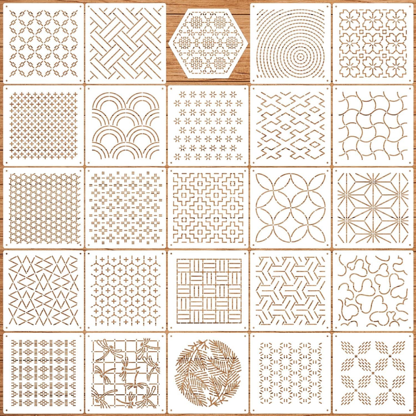 Sashiko Stencil 4.7inch Geometric Sashiko Pattern Template Drawing Line Quilting Stencils for Sewing Hand Quilting Embroidery