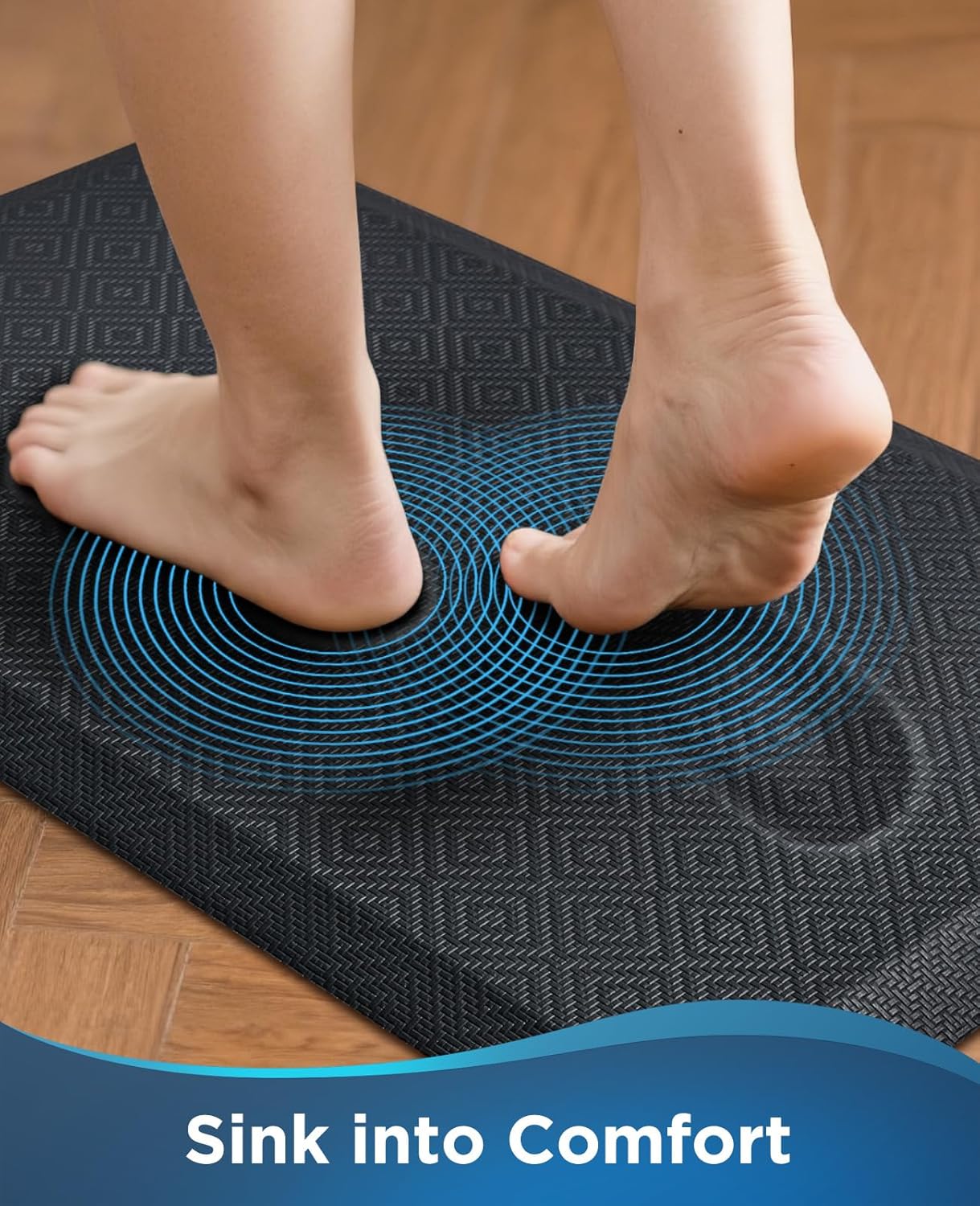 Ophanie Kitchen Mats for Floor, 3/4 inch Thick, 20x32 Anti Fatigue Cushioned Mat, Kitchen Rugs, Waterproof, Comfort Ergonomic Standing Mat for Office, Home, Sink, Black Non-Slip Ridged Bottom