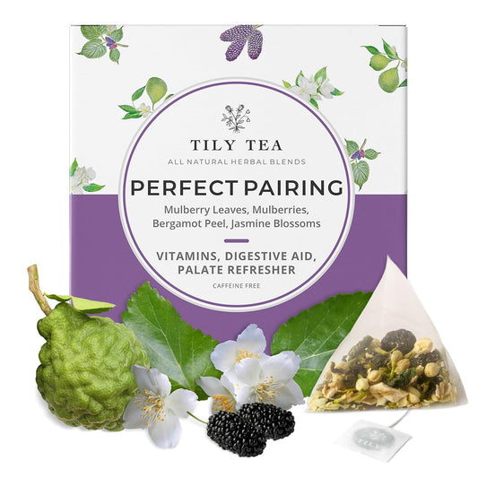 Tily Tea Perfect Pairing Herbal Tea - Mulberry Leaf Tea for Digestive and Gut Support - Caffeine Free - 10 Plastic-Free Tea Bags