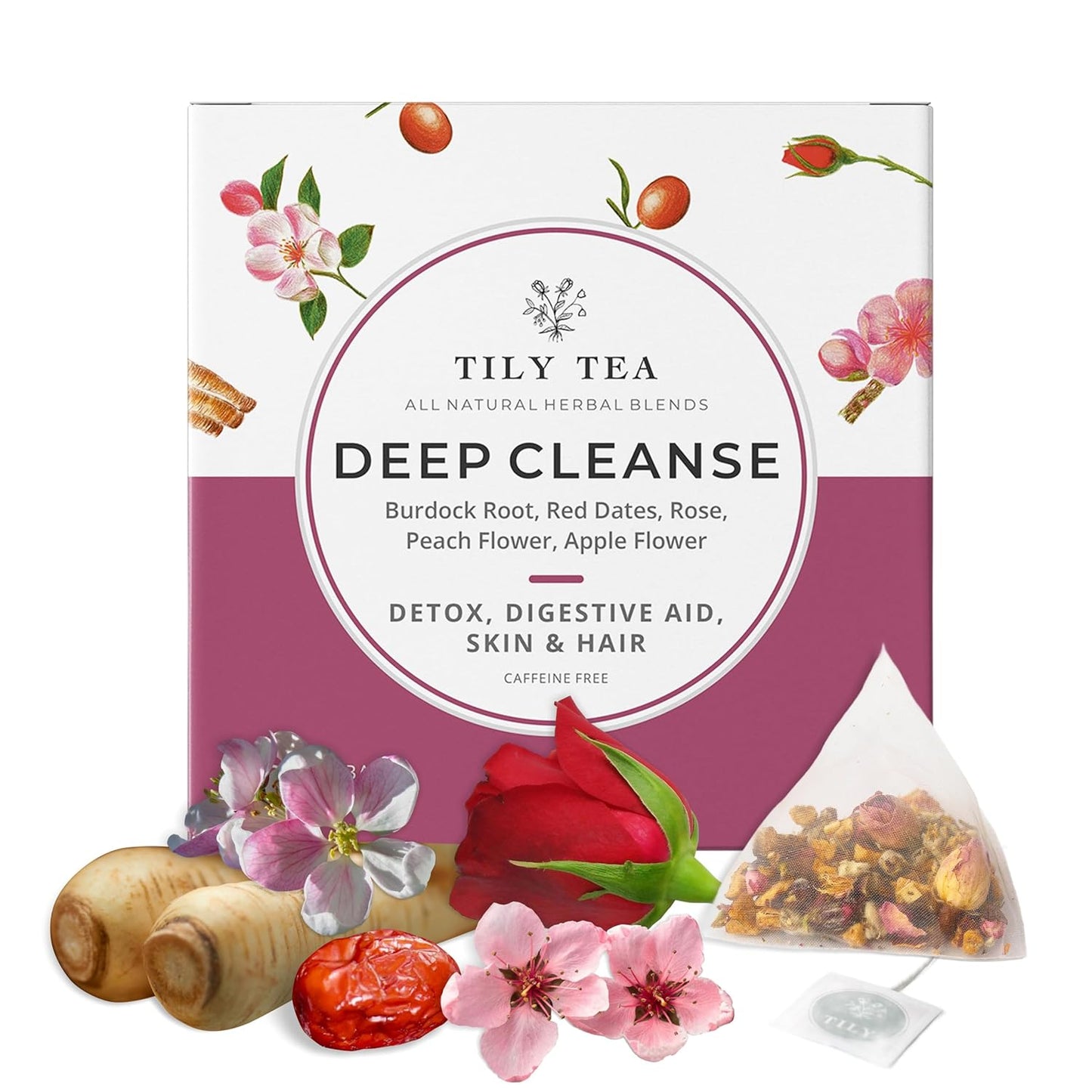 Tily Tea Deep Cleanse Herbal Tea - Natural Detox Tea for Gut Health - Caffeine Free - 10 Plastic-Free Tea Bags