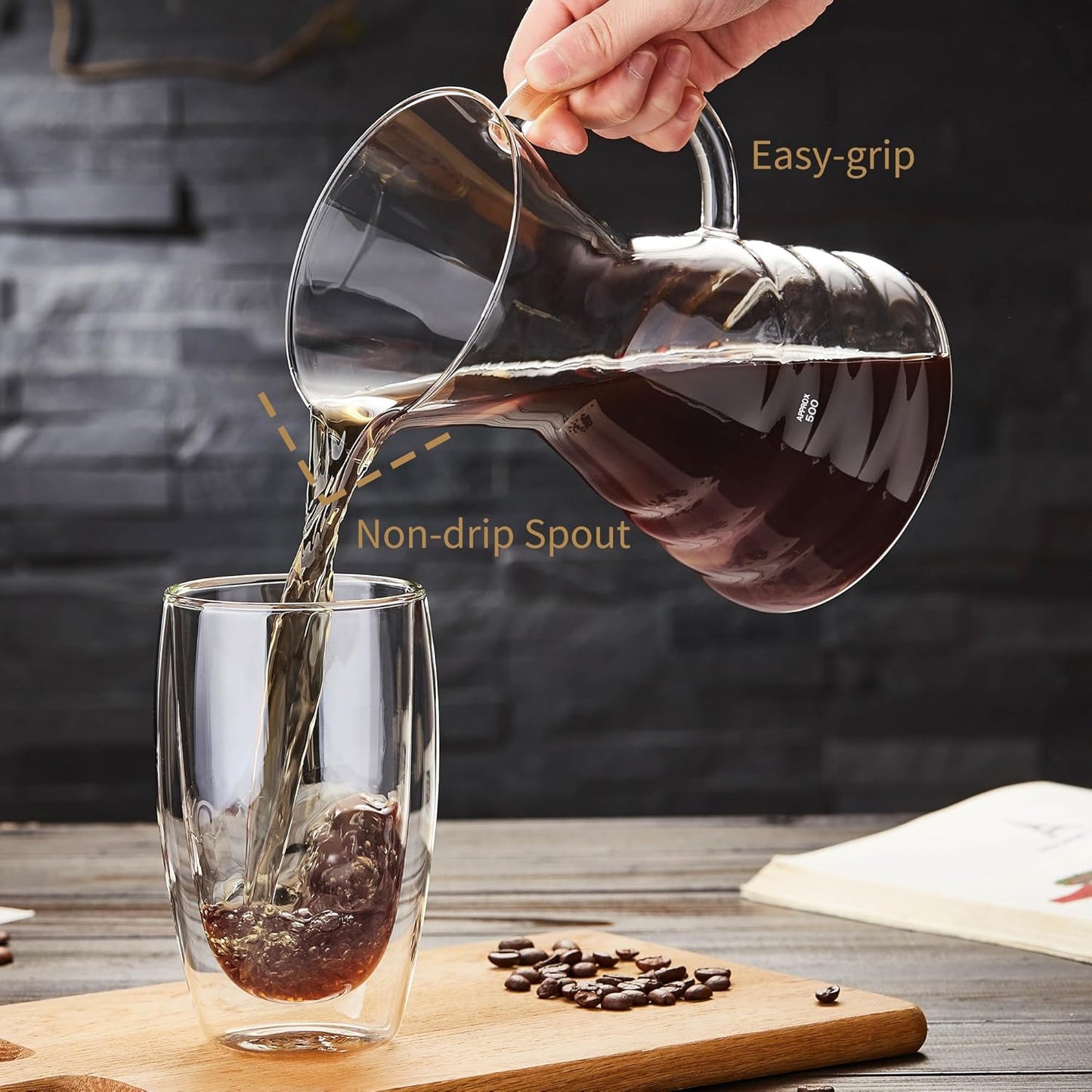 Unbreakable - Pour Over Coffee Maker with Permanent Stainless Filter 32 fl oz, Thickened Heat-Resistant Borosilicate Glass Dripper Coffee Brewer, Stovetop Safe