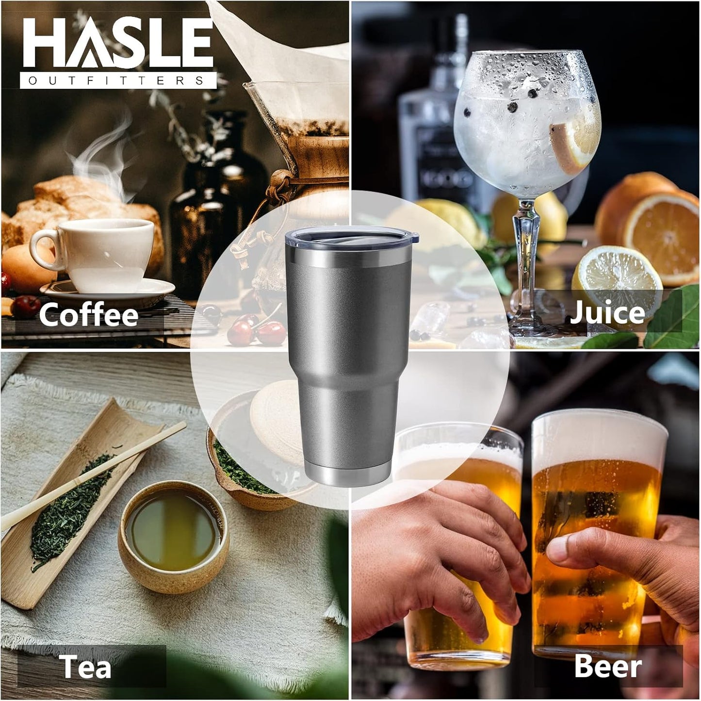 HASLE OUTFITTERS 30oz Stainless Steel Tumbler, Double Wall Vacuum Insulated Travel Mug Tumbler, Durable Insulated Coffee Mug, Gift Box Set (Grey, 4)