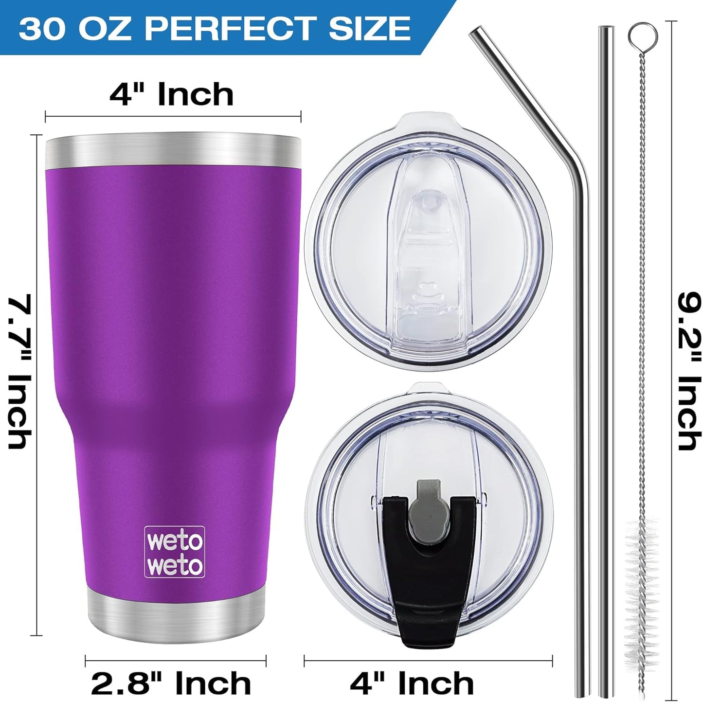 WETOWETO 30 oz Tumbler with 2 Lids and 2 Straws,18/8 Stainless Steel Vacuum Insulated Coffee Tumbler,Insulated Travel Mug Water Cup with Leak-Proof Straw Lid & Flip Lid (Purple, 1 Pack)