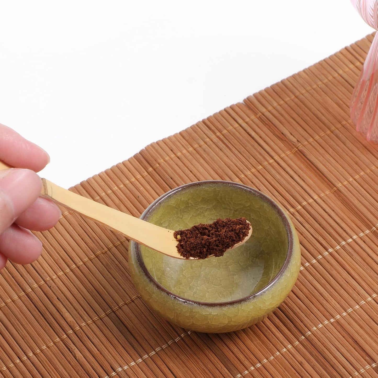 2 Pcs Matcha Spoons, Bamboo Scoop Tea Leaf Sticks Tea Whisk Scooping Teas Ceremony Utensil Chashaku Hooked Green Teas Spoon for measuring Coffee Powder Espresso Lover Spices Condiments