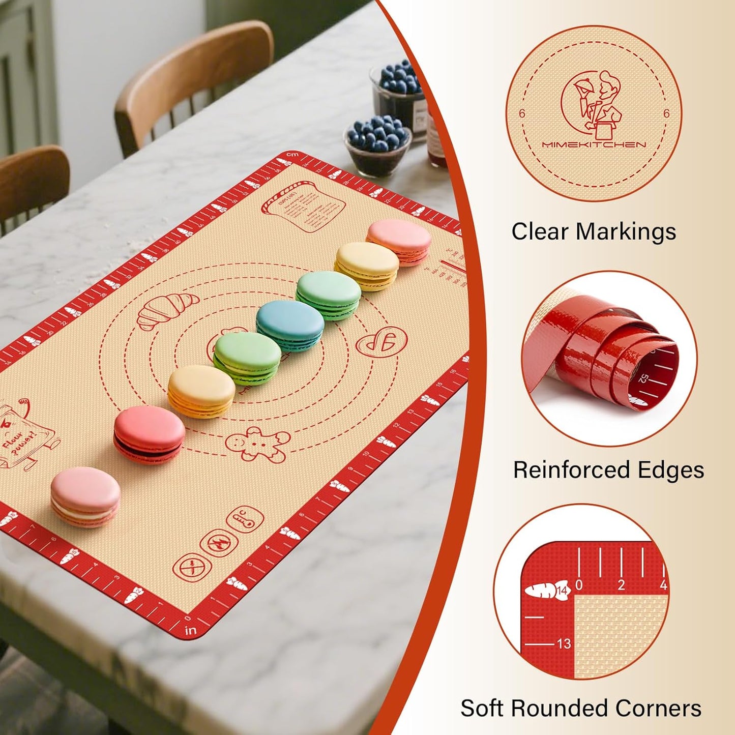 Non-Slip Silicone Baking Mat - 32x24 inch Extra Thick Pastry Mat with Measurements for Sourdough, Macarons, Bread, Pizza, Dough Rolling, Kneading, Oven Mat Heat Resistant to 480°F Gift for Baker