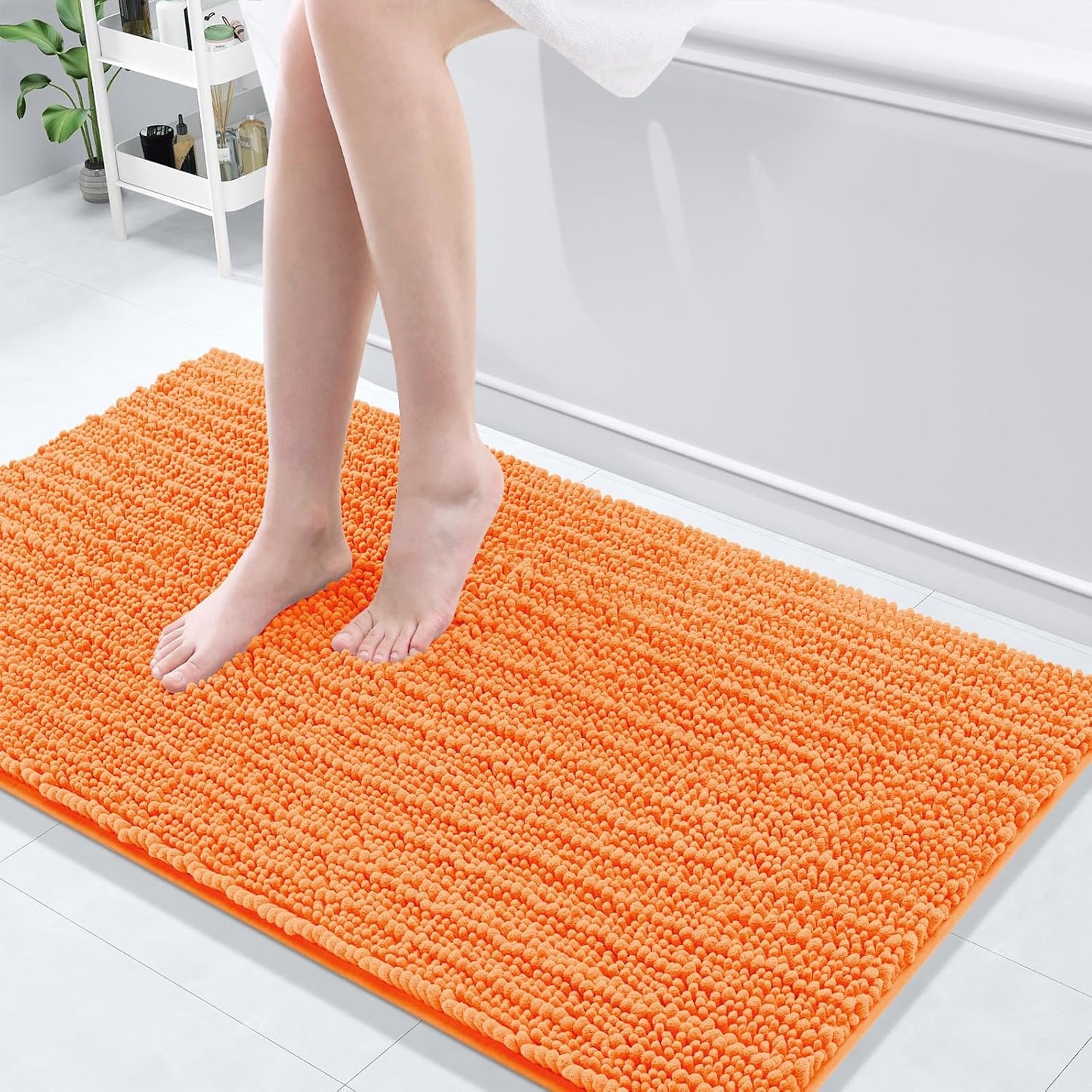 Arotive Luxury Chenille Bathroom Rug Mat, Extra Soft Thick Absorbent Shaggy Bath Rugs, Non-Slip Machine Wash Dry, Plush Bath Mats for Bathroom, Shower and Tub, 47x24, Orange