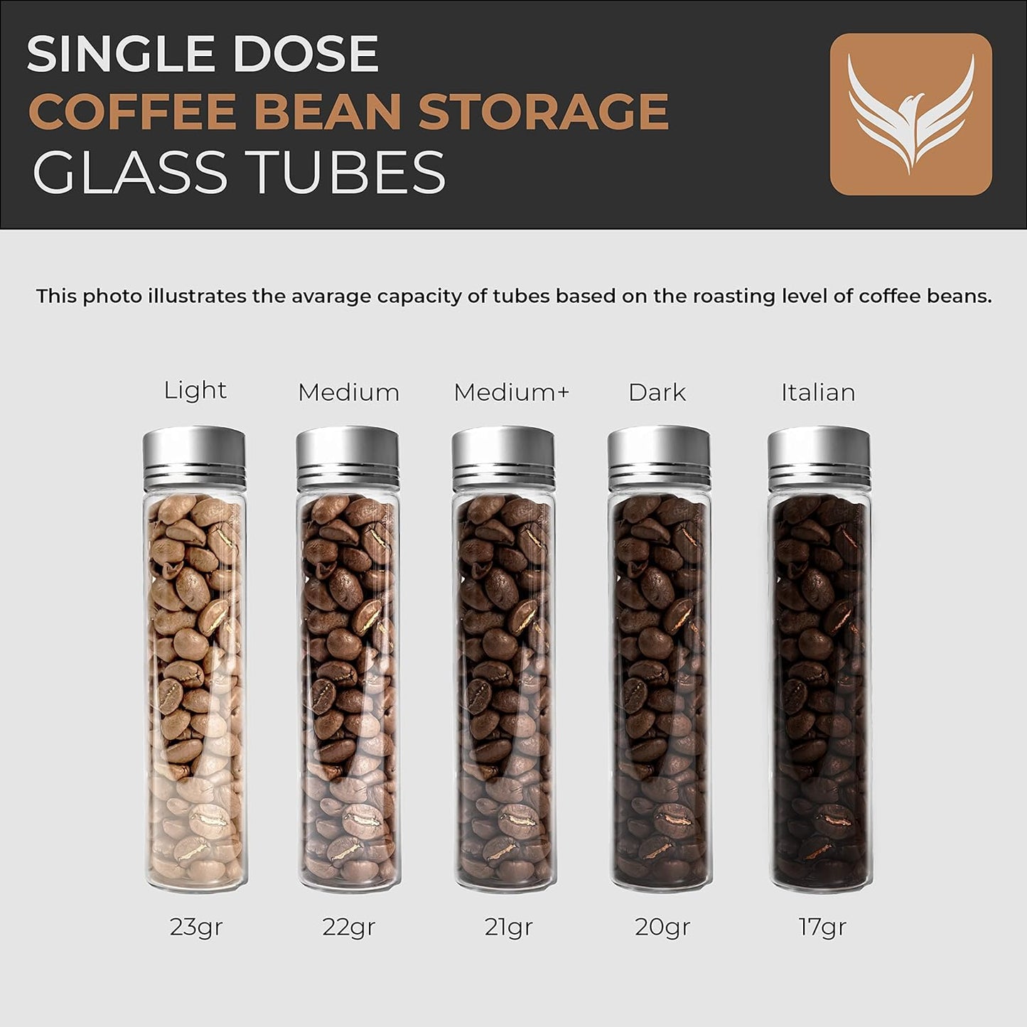 Single Dose Coffee Bean Storage Tubes Coffee Bean Cellar 10 Pcs Dosing Glass Vials With Lids (2 Oz) Wooden Display Stand And Funnel