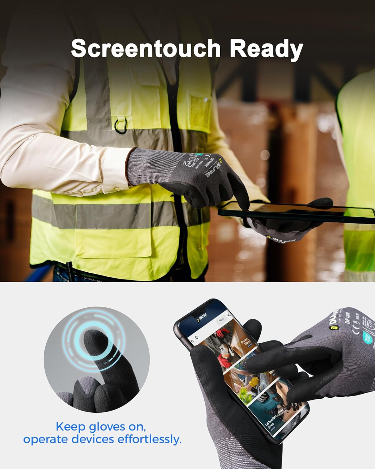 Safety Work Gloves MicroFoam Nitrile Coated-12 Pairs Pack,Blue Seamless Knit Nylon Glove with Black Micro-Foam Nitrile Grip,Ideal for General Purpose,Automotive,Home Improvement,Painting(Extra Large)