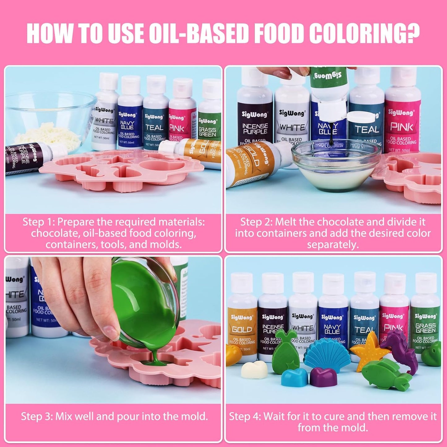 Oil Based Food Coloring for Chocolate - 50ml Pink Upgraded Edible Oil Based Food Dye for Cake Decorating, Baking, Candy Melts, Cookie, Icing Frosting, Fondant, Meringues - 1.69 Fl.Oz Bottles