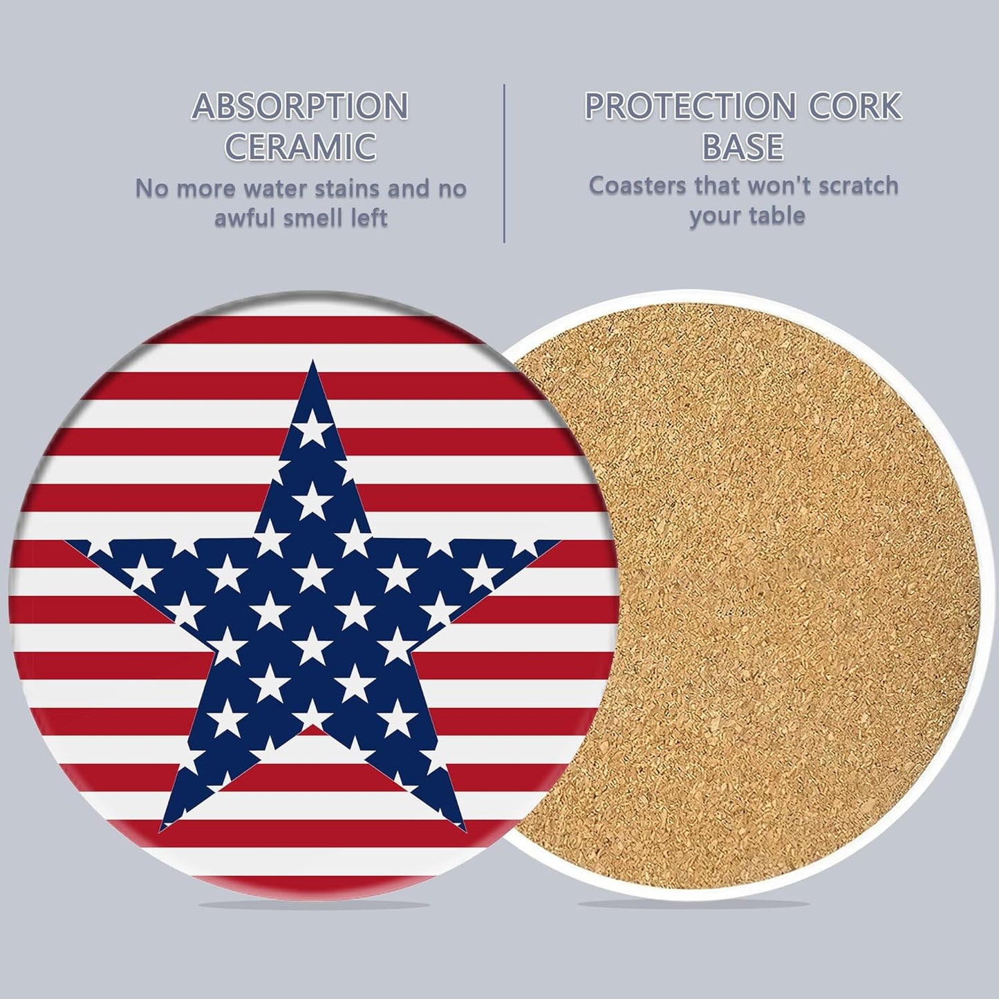Drink Coasters Set of 6 with Holder, American Flag Eagle Absorbent Ceramic Drink Coaster for Tabletop Protection,Suitable for Kinds of Cups,Drinks Coasters for Home Office Decoration(4 Inches)