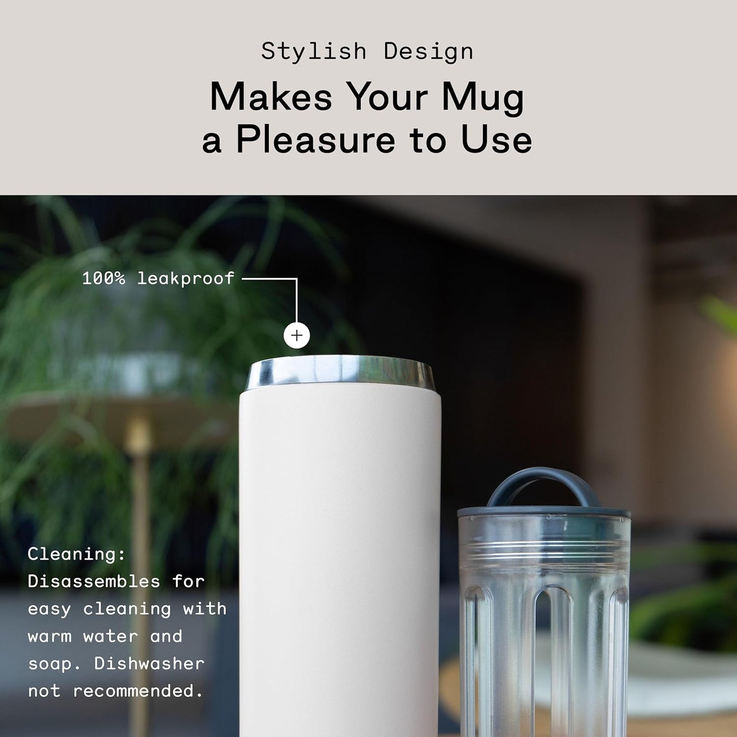 Firebelly Tea, Travel Tea Infuser Mug with Strainer, Insulated Tumbler for Loose Leaf Tea or Coffee, Leakproof Bottle for Hot or Iced Drinks, Stainless Steel Thermos with Lid, Blanc