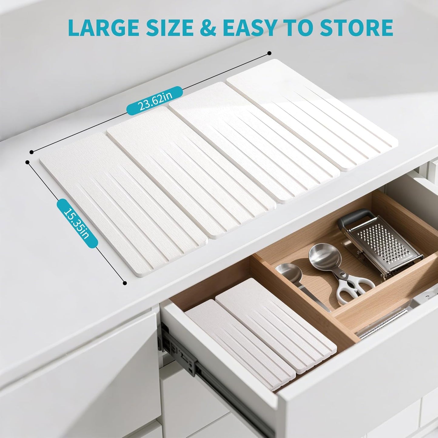 Extral Large Quick Dry Stone Drying Mat for Kitchen Counter,28x16 Inch Collapsible Eco-Friendly Absorbent Diatomaceous Earth Mat for Dishes Cups (White-Upgraded Version, 24x16 inch)