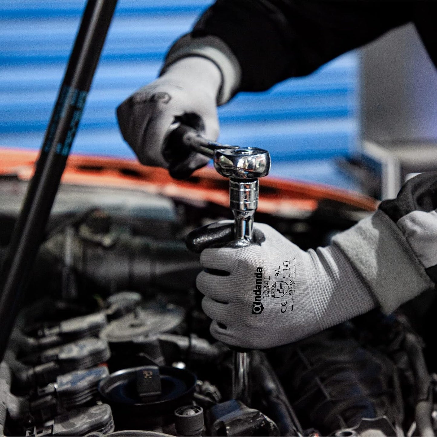 ANDANDA Smart Touch Work Gloves - 12 Pairs, 3D Comfort Stretch Fit, Nitrile Coated with Grip, Seamless Knit Nylon, Suitable for Warehousing, Logistics, Handling, Black (XL)