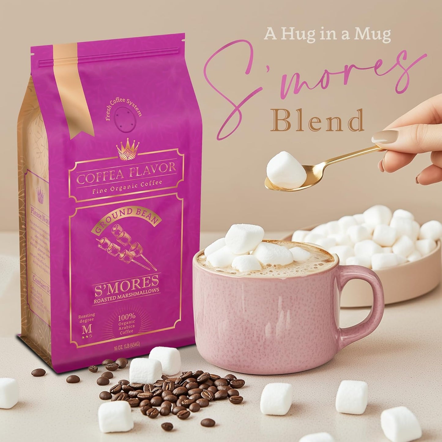 Flavored Ground Coffee – S'mores, 100% Arabica, Single Origin, Medium Roast, USDA Organic, Naturally Flavored – by Coffea Flavor