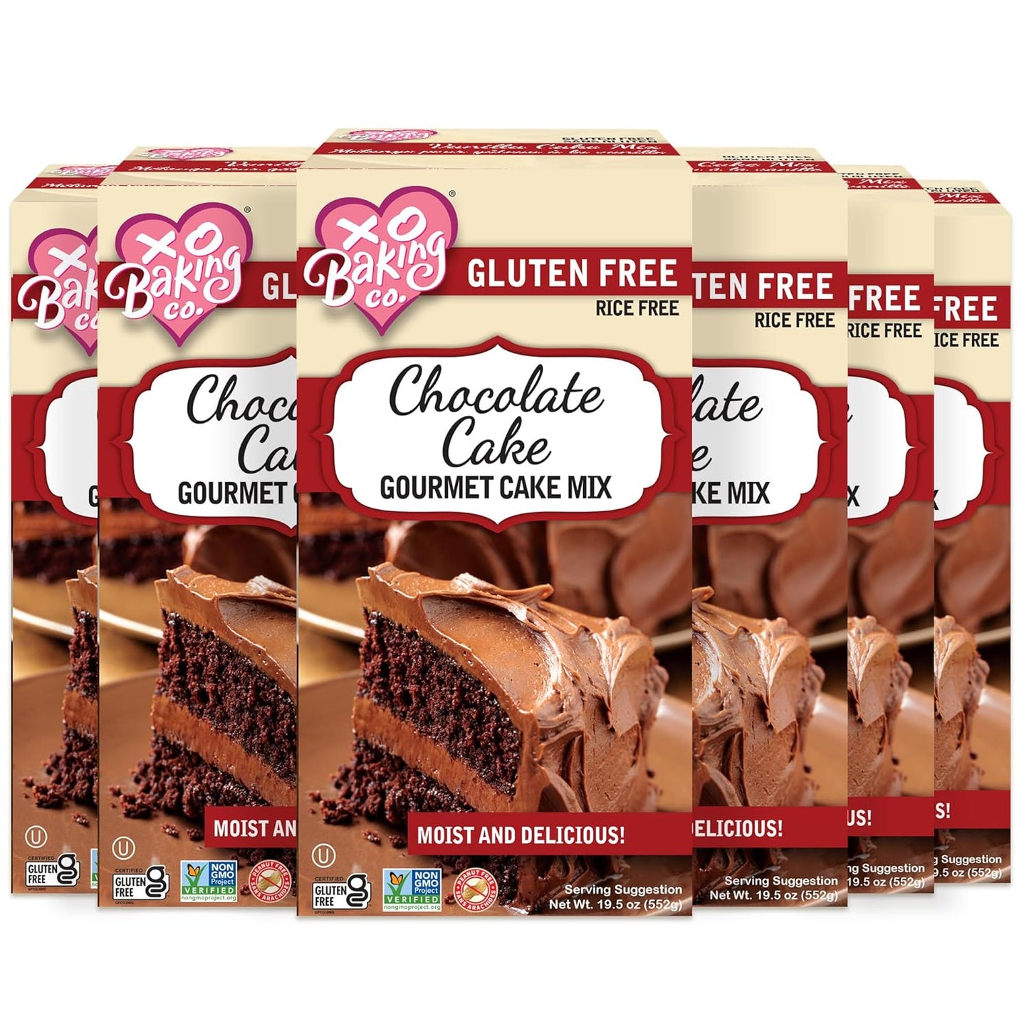 XO Baking Co. Gluten Free Chocolate Cake Gourmet Cake Mix; Non-GMO; Kosher; Rice Free; Soy Free; Dairy Free; Peanut Free; No Preservatives; No Artificial Flavors or Colors, 19.5oz (Pack of 6)
