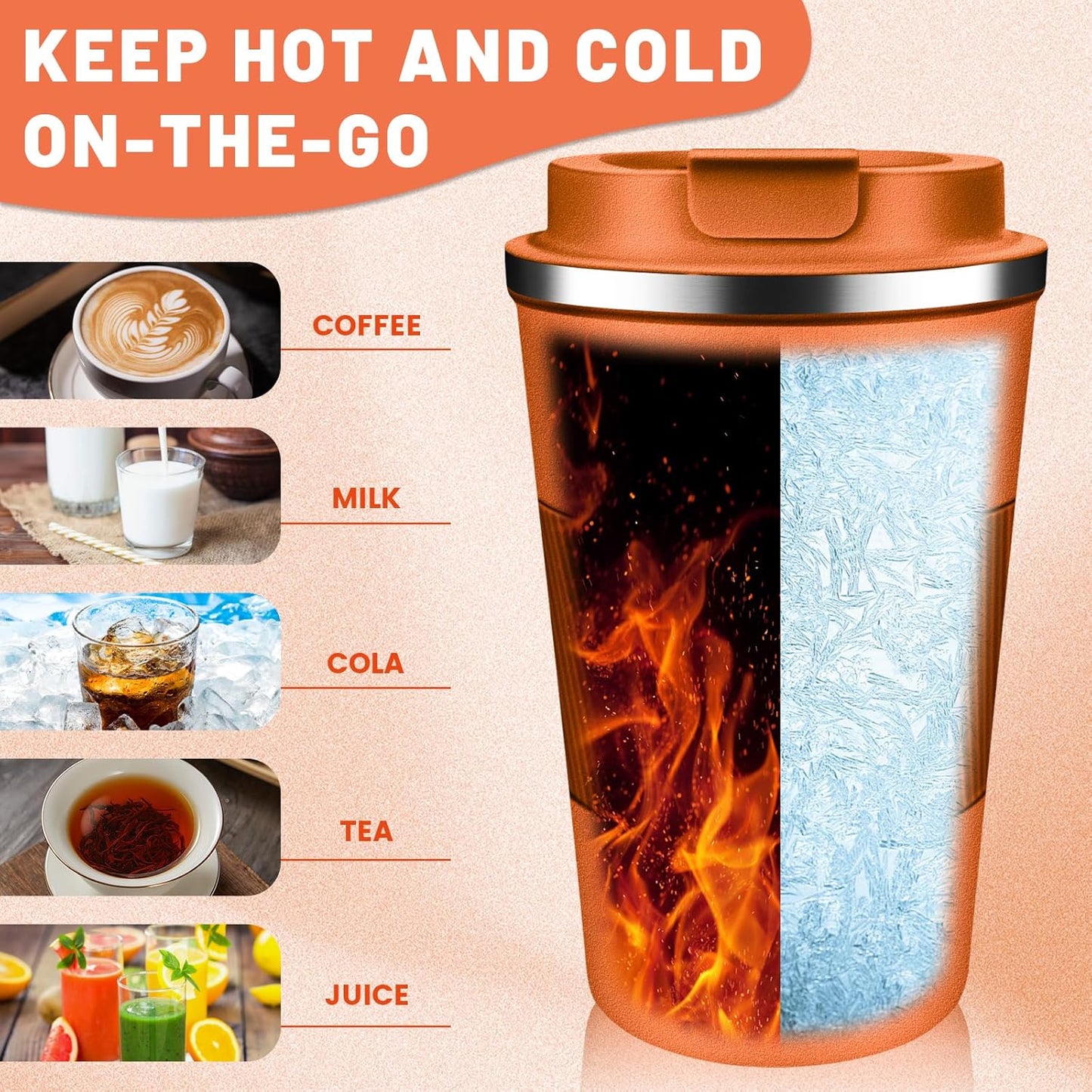 Insulated Coffee Tumblers with Flip Lid 12oz / 17oz, Stainless Steel Travel Coffee Mug Leak Proof, Vacuum Insulated Coffee Mug Reusable Cup, Keeps Cold and Hot for Coffee Tea